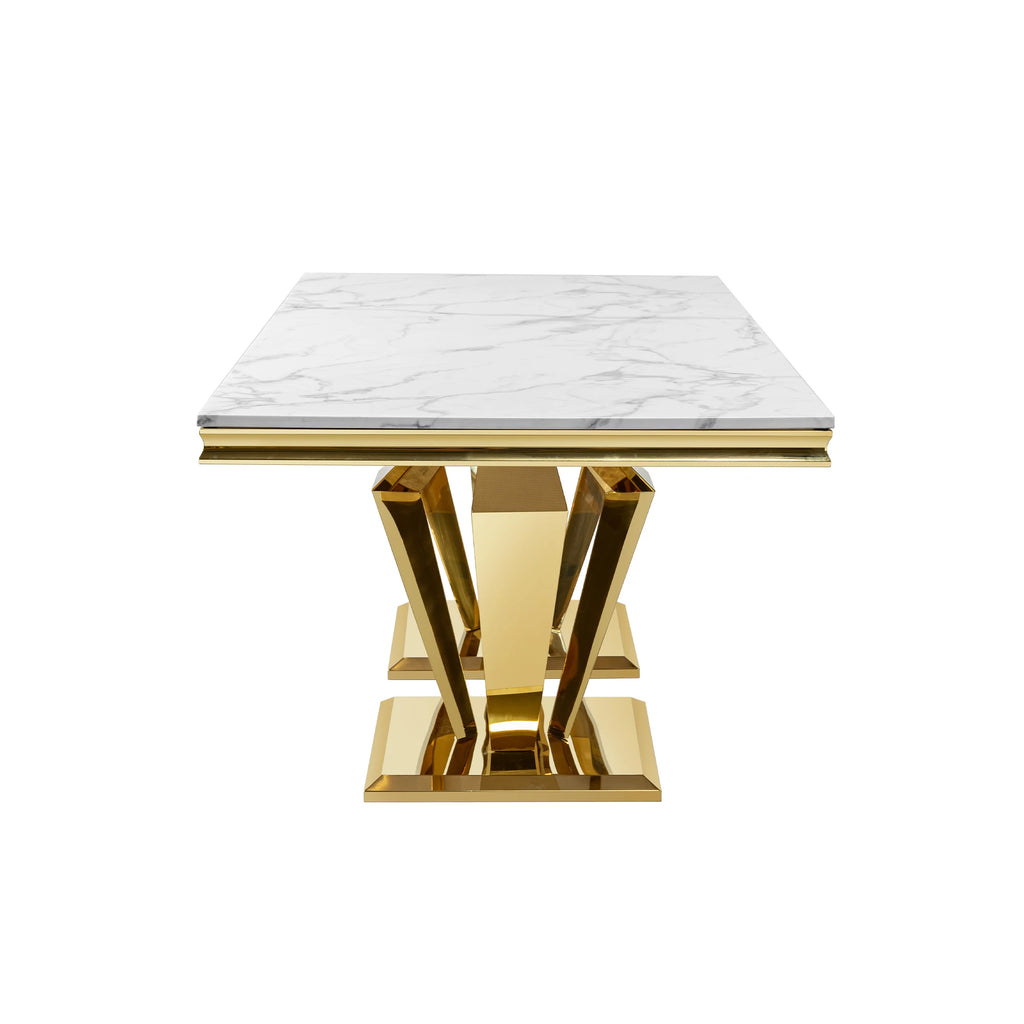 Rectangular MDF marble dining table with gold stainless steel base