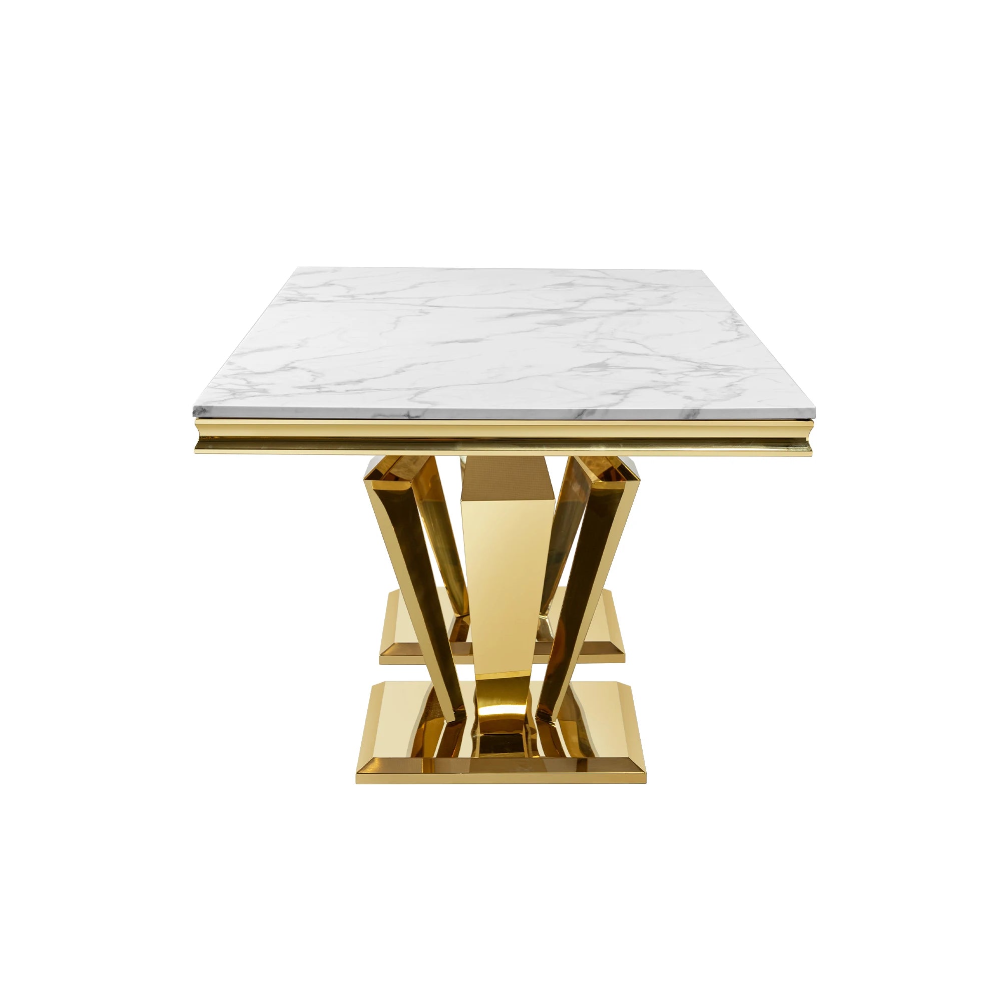 Rectangular MDF marble dining table with gold stainless steel base