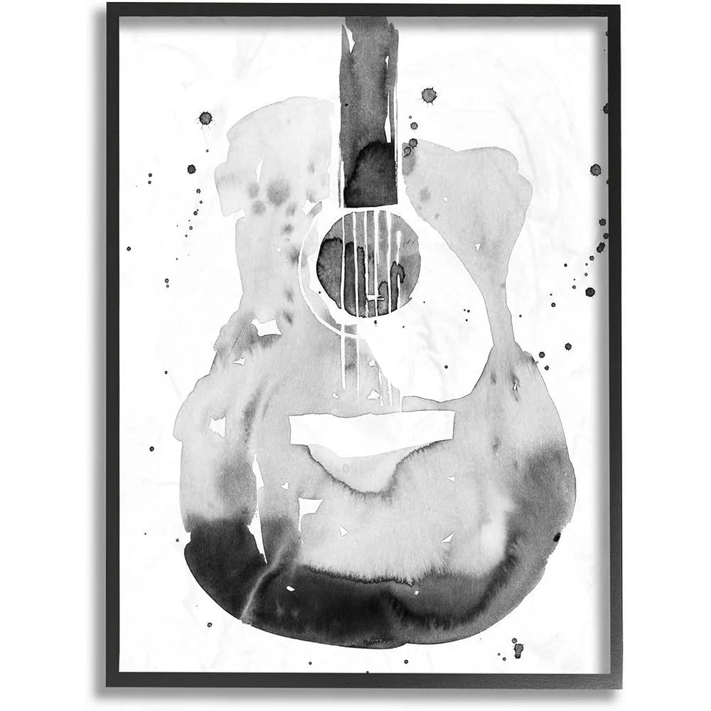 Acoustic Guitar Abstract Watercolor Art (Black Framed)