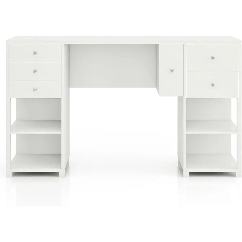 Modern Wood 6 Drawers Makeup Vanity Table with 4 Open Shelves