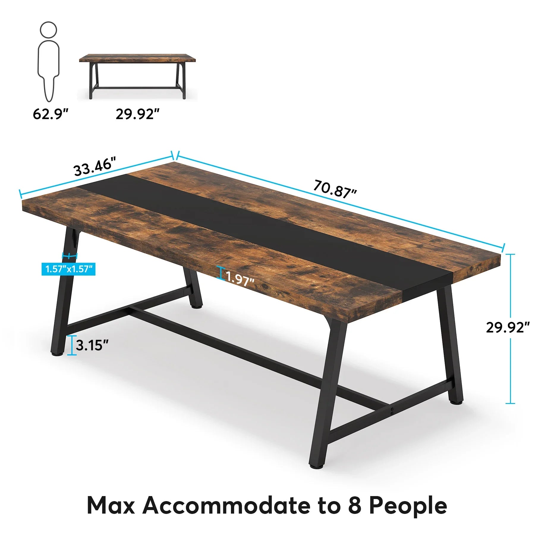 Dining Table for 8 People, 70.87" Rectangular Wood Kitchen Table