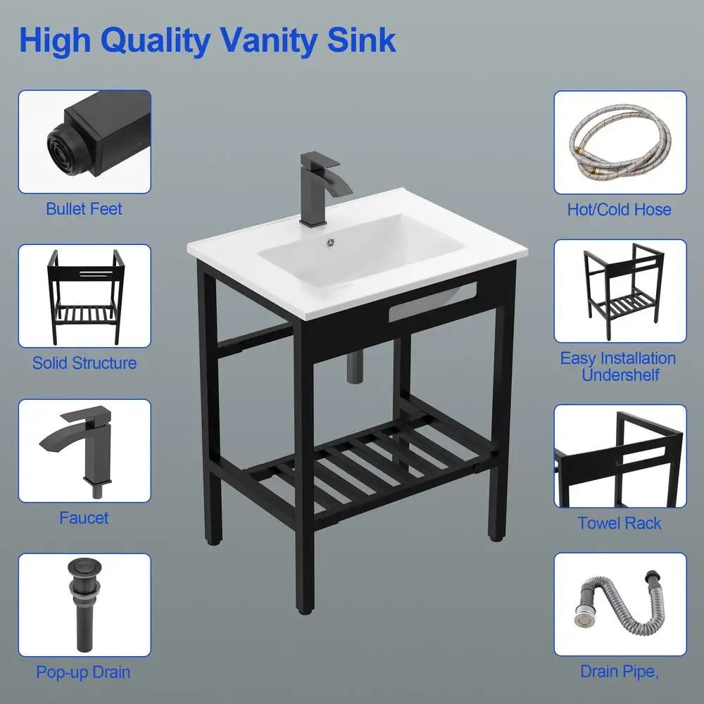 Vanity Ceramic Console Sink Set Freestanding