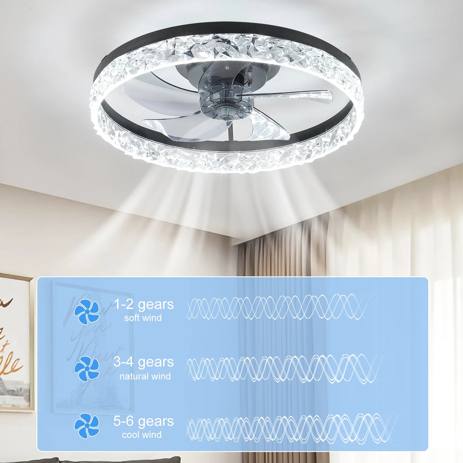 Modern acrylic black ceiling fan light with remote control