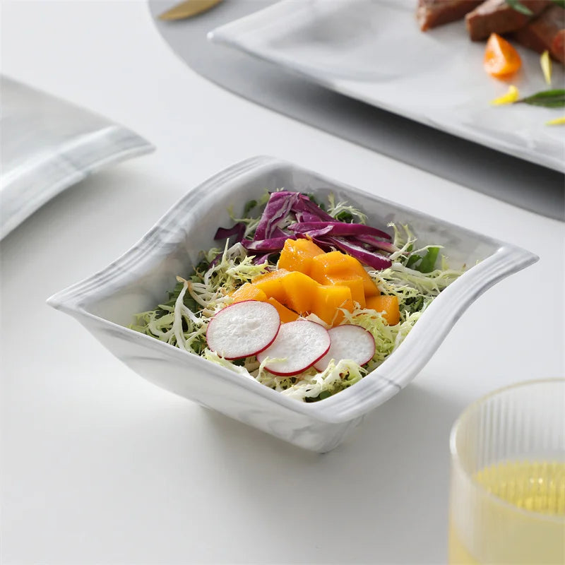 26Pcs Nordic Marble Pattern Porcelain Plates and Bowls