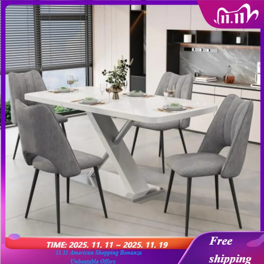 Extendable Faux Marble Top Dining Table for 4-6