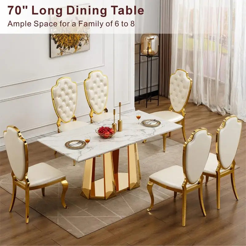 Rectangular Faux Marble Dining Table for 6