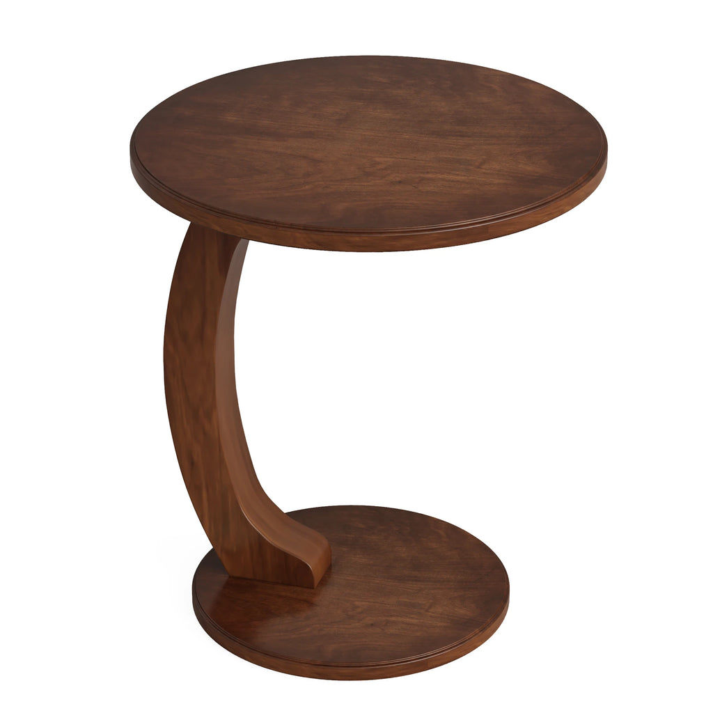 Round End Table, Wood C-Shaped Side Table