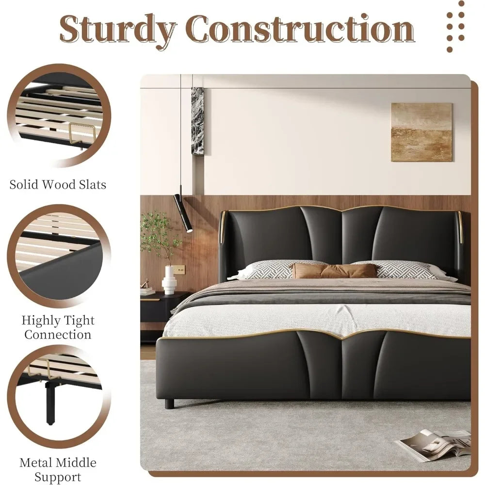 King Size PU Leather Upholstered Platform Bed Frame