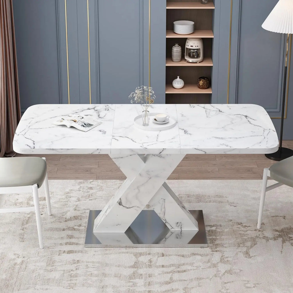 Extendable Faux Marble Top Dining Table for 4-6