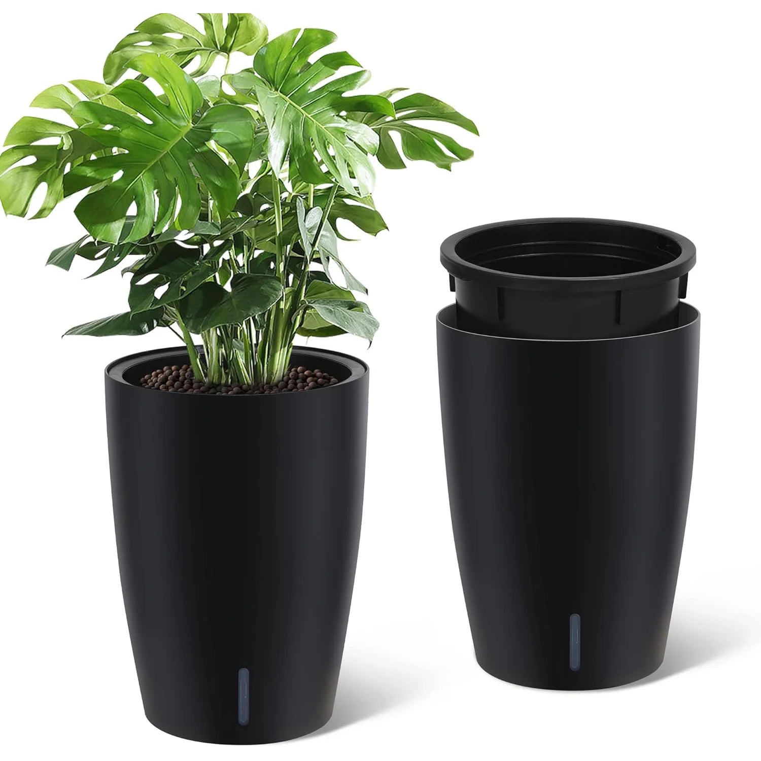 21.7” Tall 1-Pair Black Self-Watering Flower Plant Pots