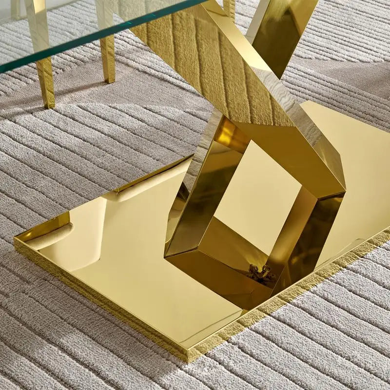 Gold Stainless Steel Dining Table with Clear Tempered Glass Top