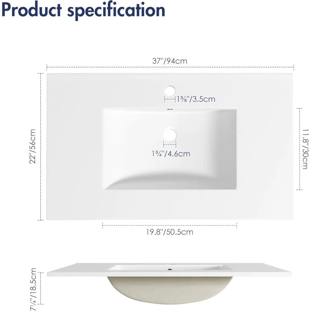 Ceramic Bathroom Vanity Sink Top with Overflow
