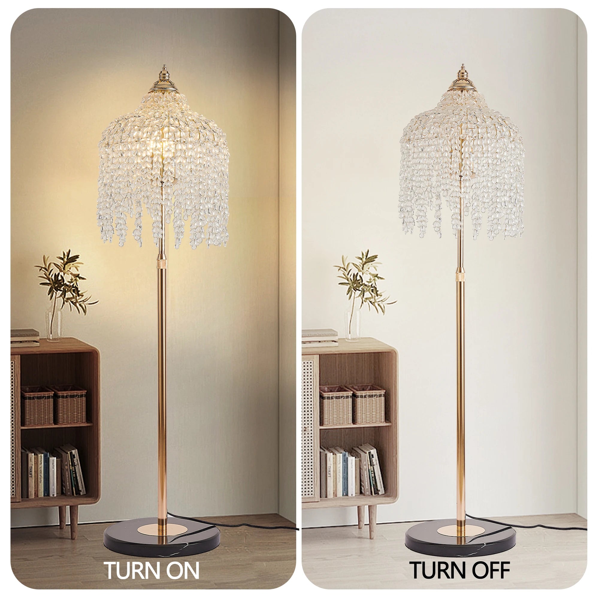 Light Gold Crystal Floor Lamp with Grape Shaped Crystal Bead String