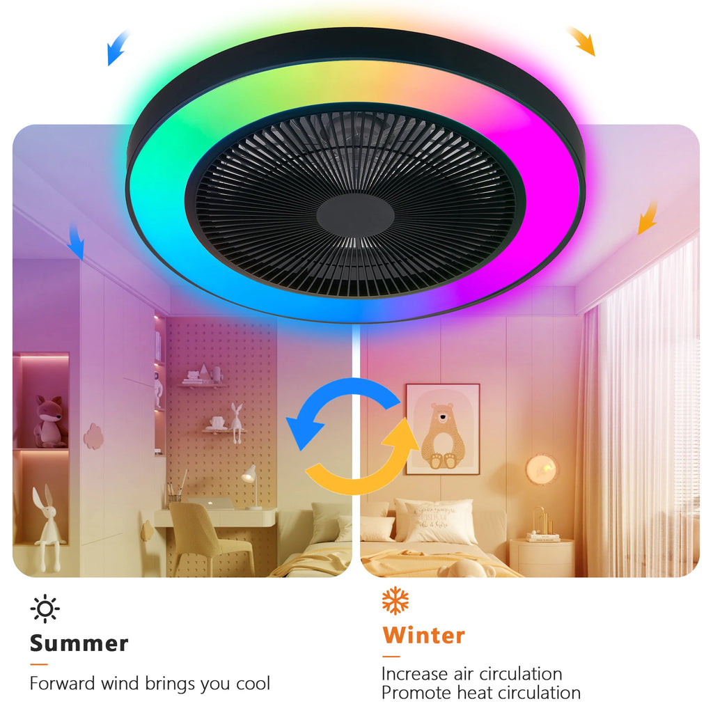 19" LED Ceiling Fan Light Smart RGB Lights with Remote & APP Control