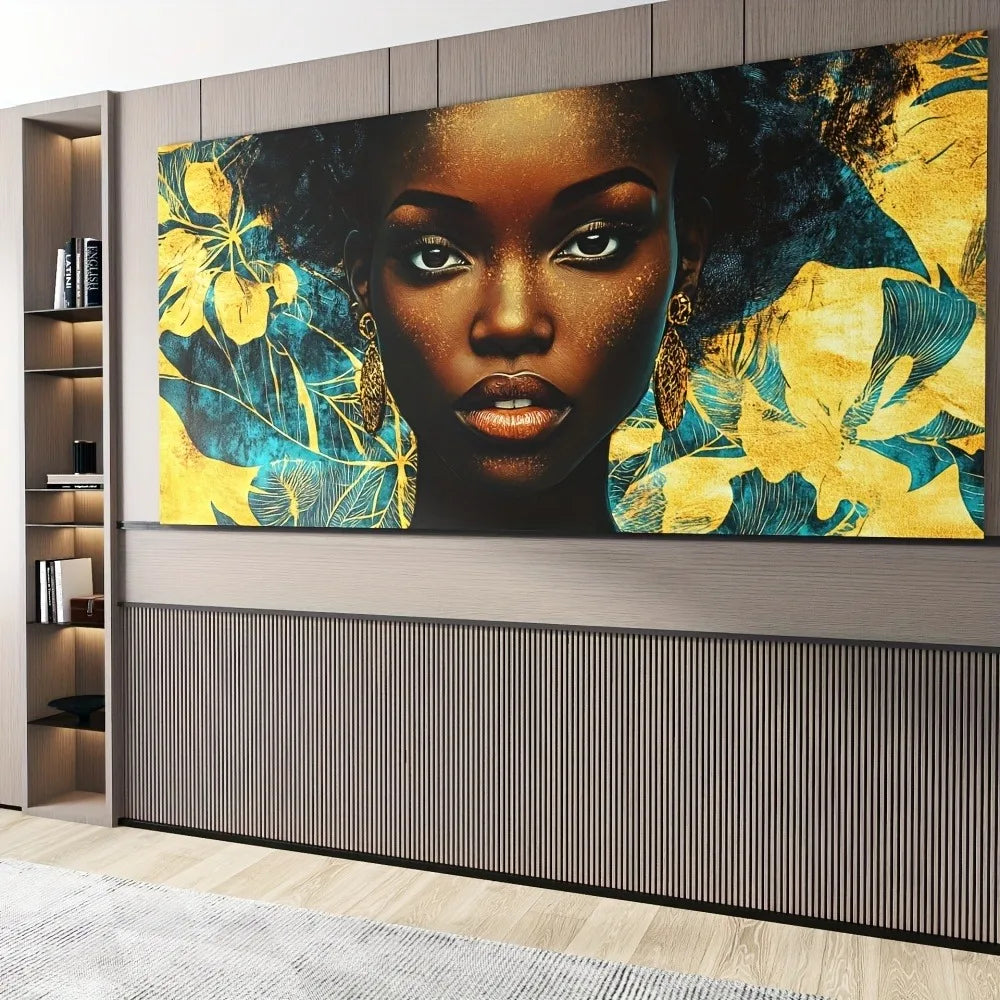 Vibrant Mosaic Style Female Portrait Canvas art  w/pine frame