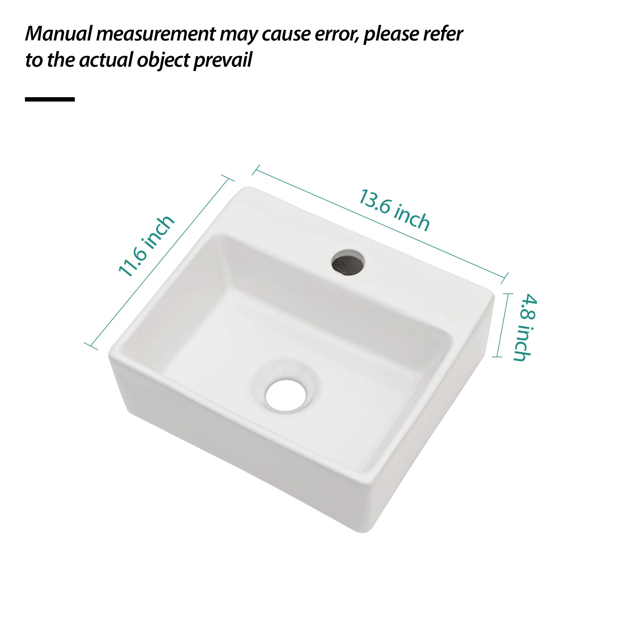 White Ceramic Rectangular Wall Mount Bathroom Sink w/Single Faucet Hole ( Faucet and Sink Undermount Not Included)