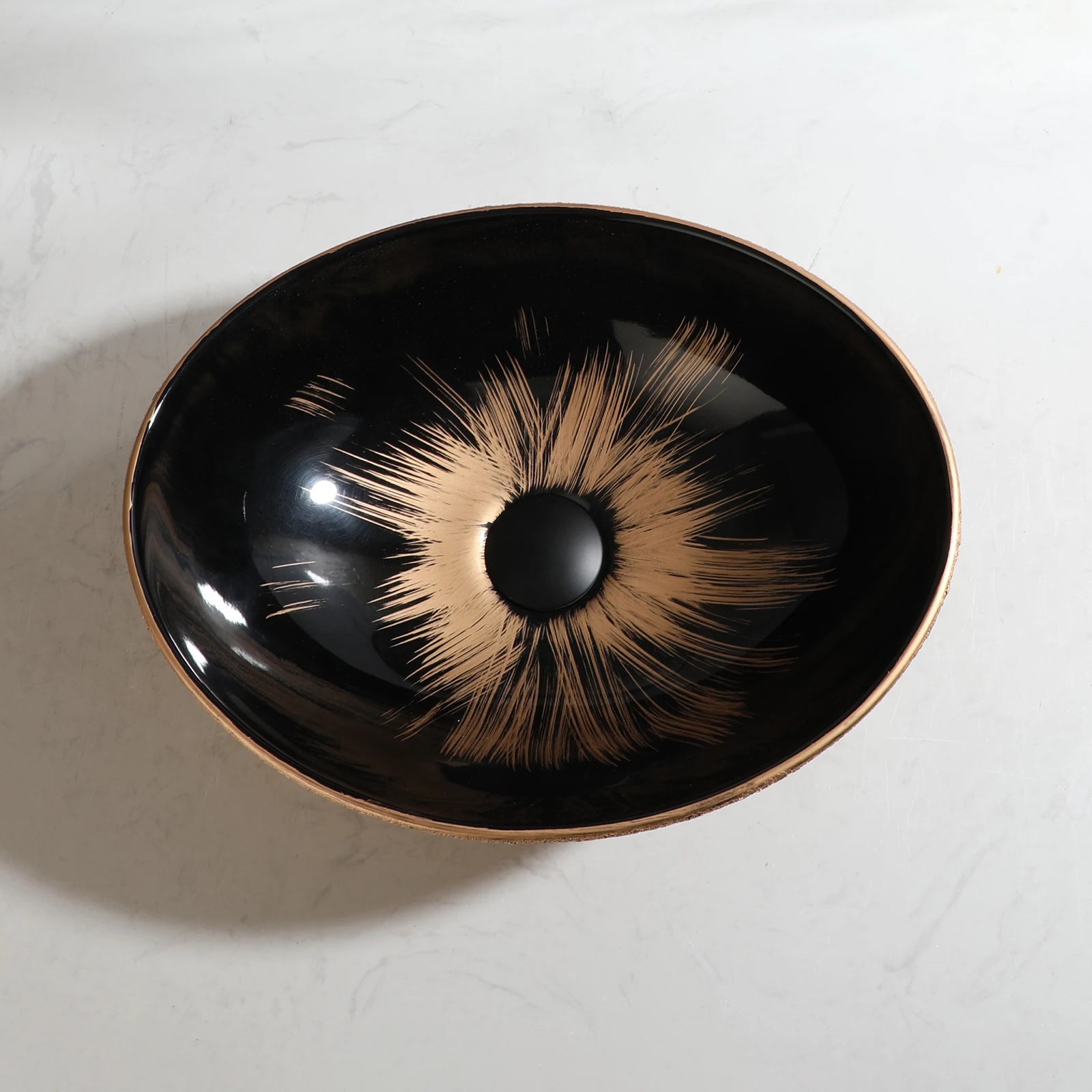 Marbling Oval Vessel Sink Bathroom Ceramic Sink Above Counter Porcelain Basin Bowl