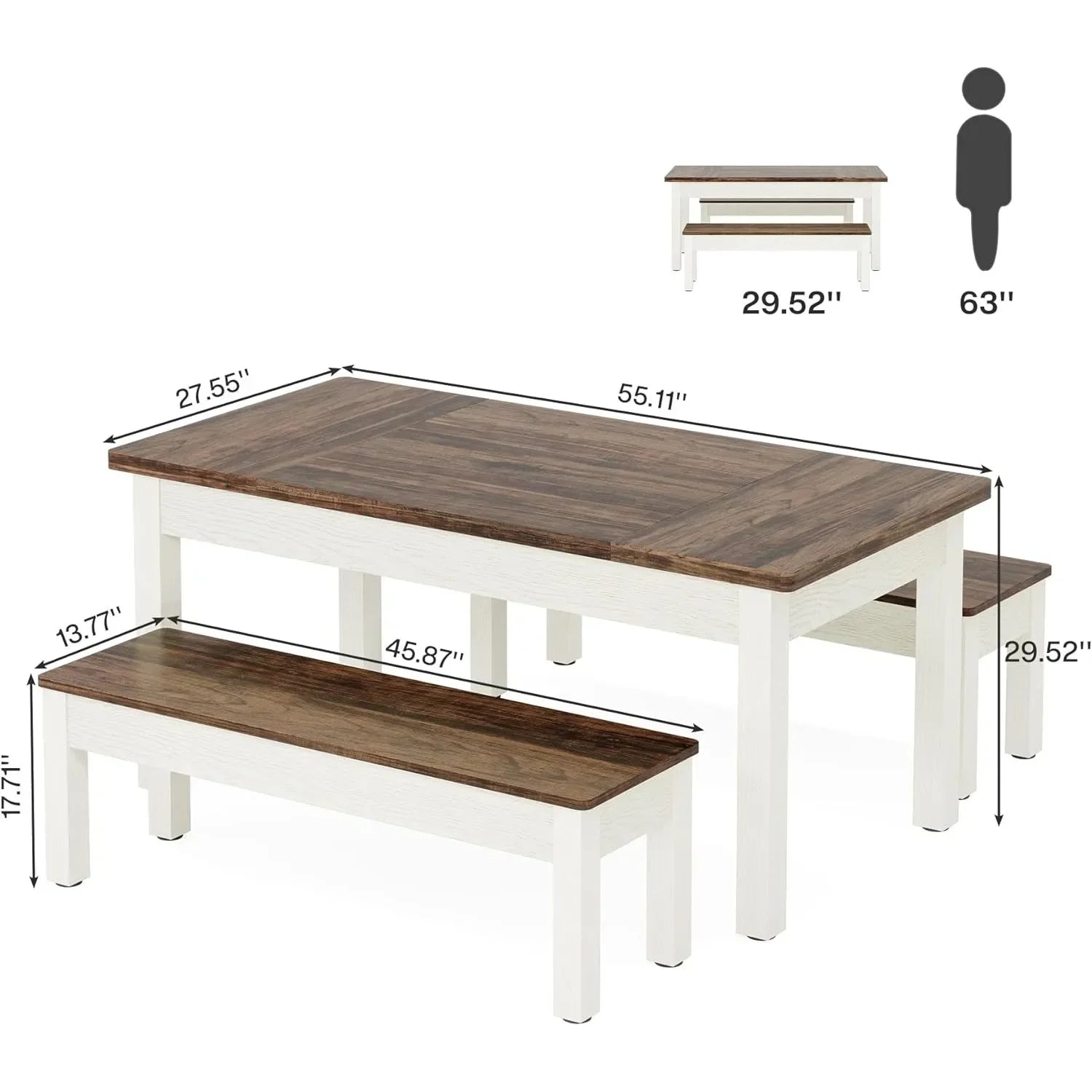 Dining Table with 2 Benches
