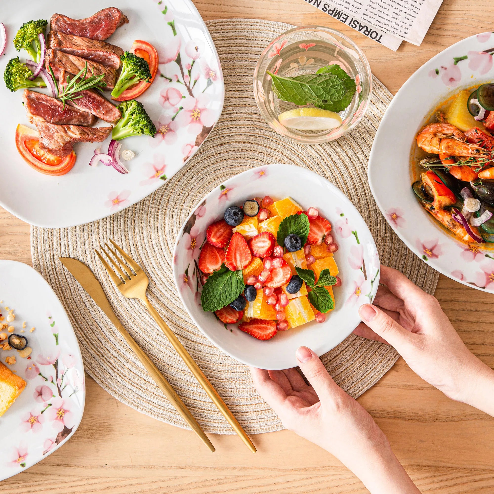 48-Piece Porcelain Ceramic Tableware Dinner Plate Set