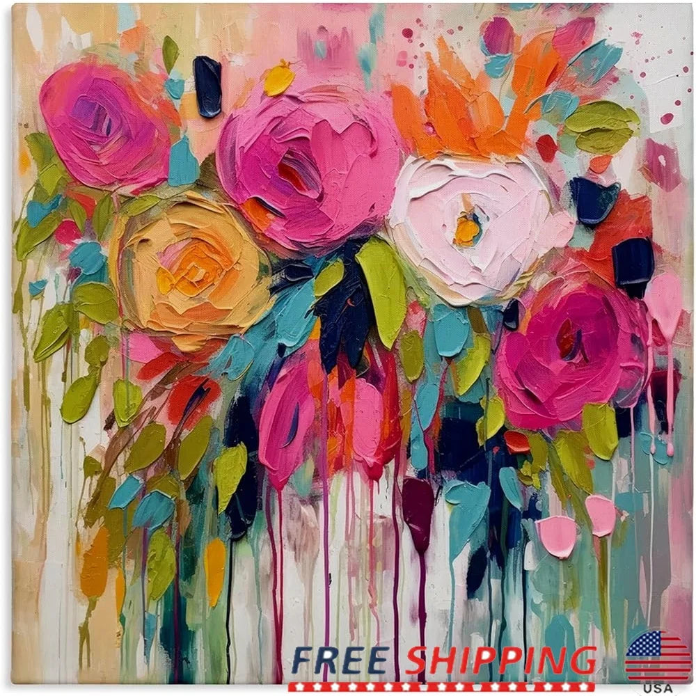 Urban Paint Bouquet Canvas Wall Art (17x17 Inches)