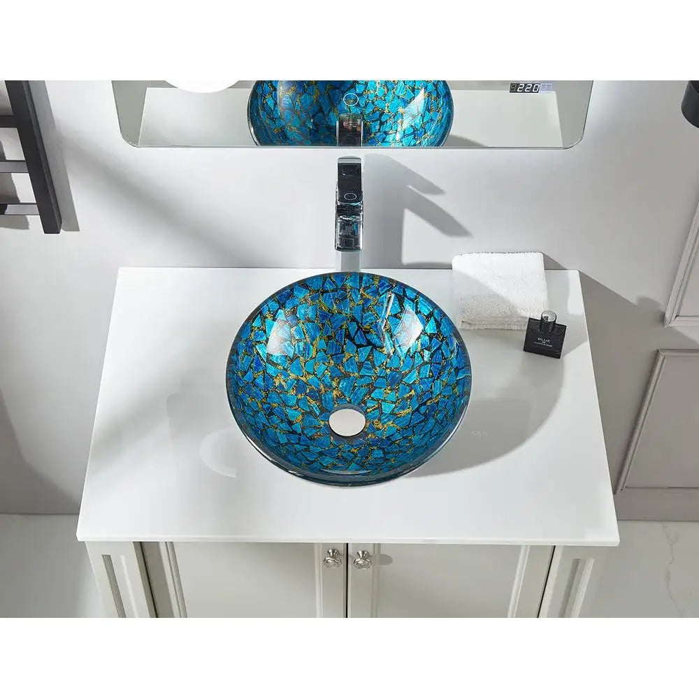 Mosaic Glass Starry Blue Vessel Bathroom Sink