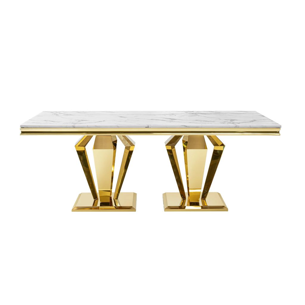 Rectangular MDF marble dining table with gold stainless steel base