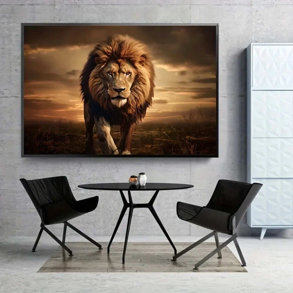 Lion frameless canvas mural