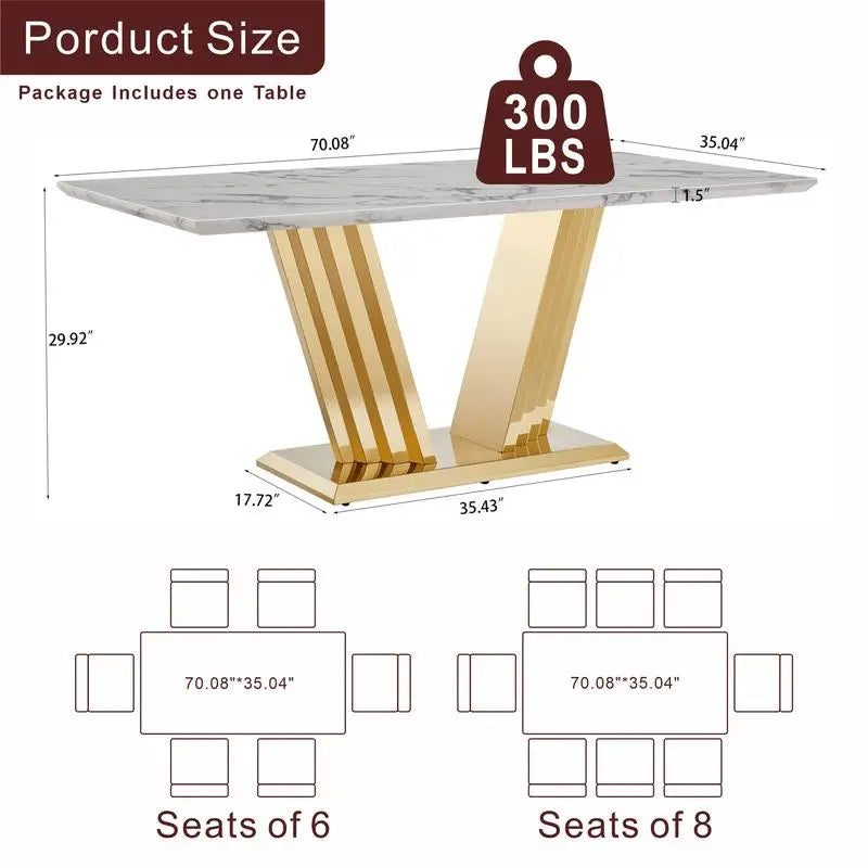 Rectangle Faux Marble Dining Table for 6 with Mirrored Stainless Steel Base