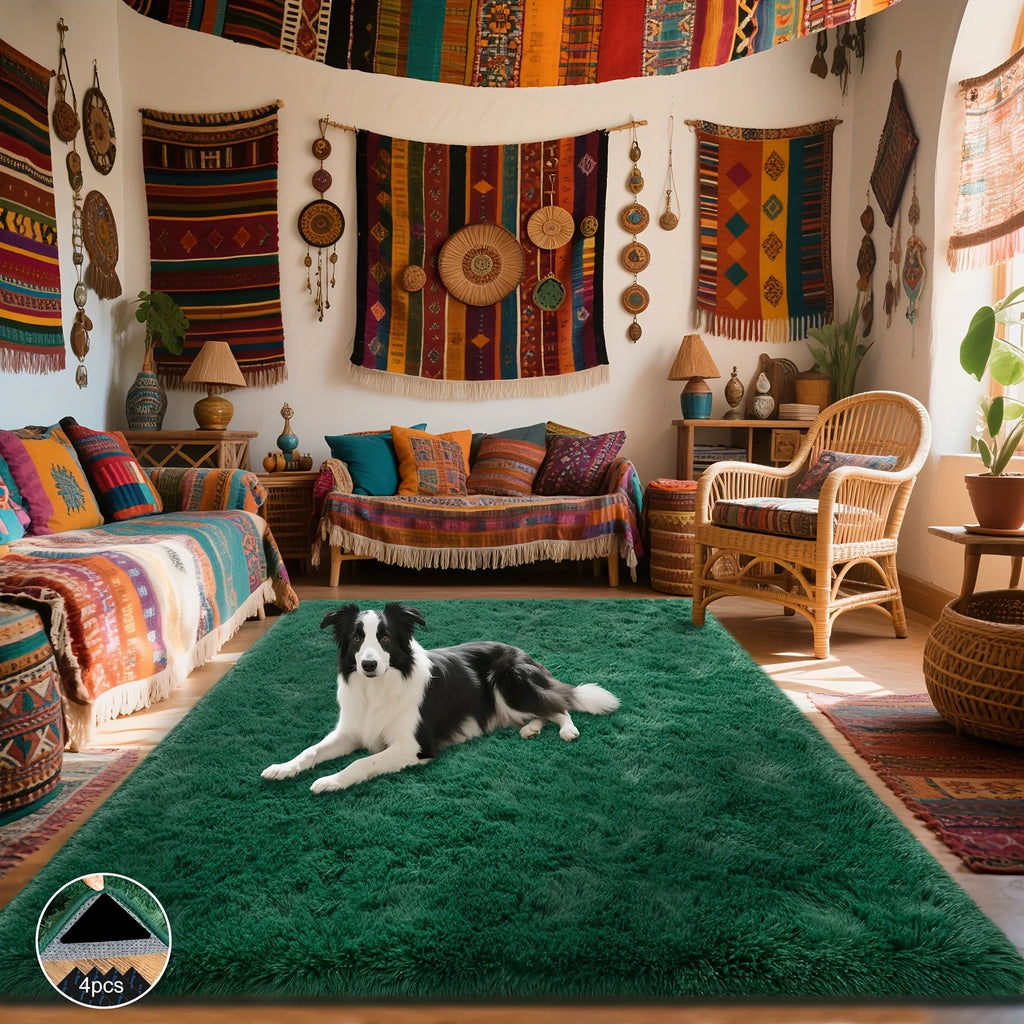 Dark Green Soft Shaggy Non-Slip Rug