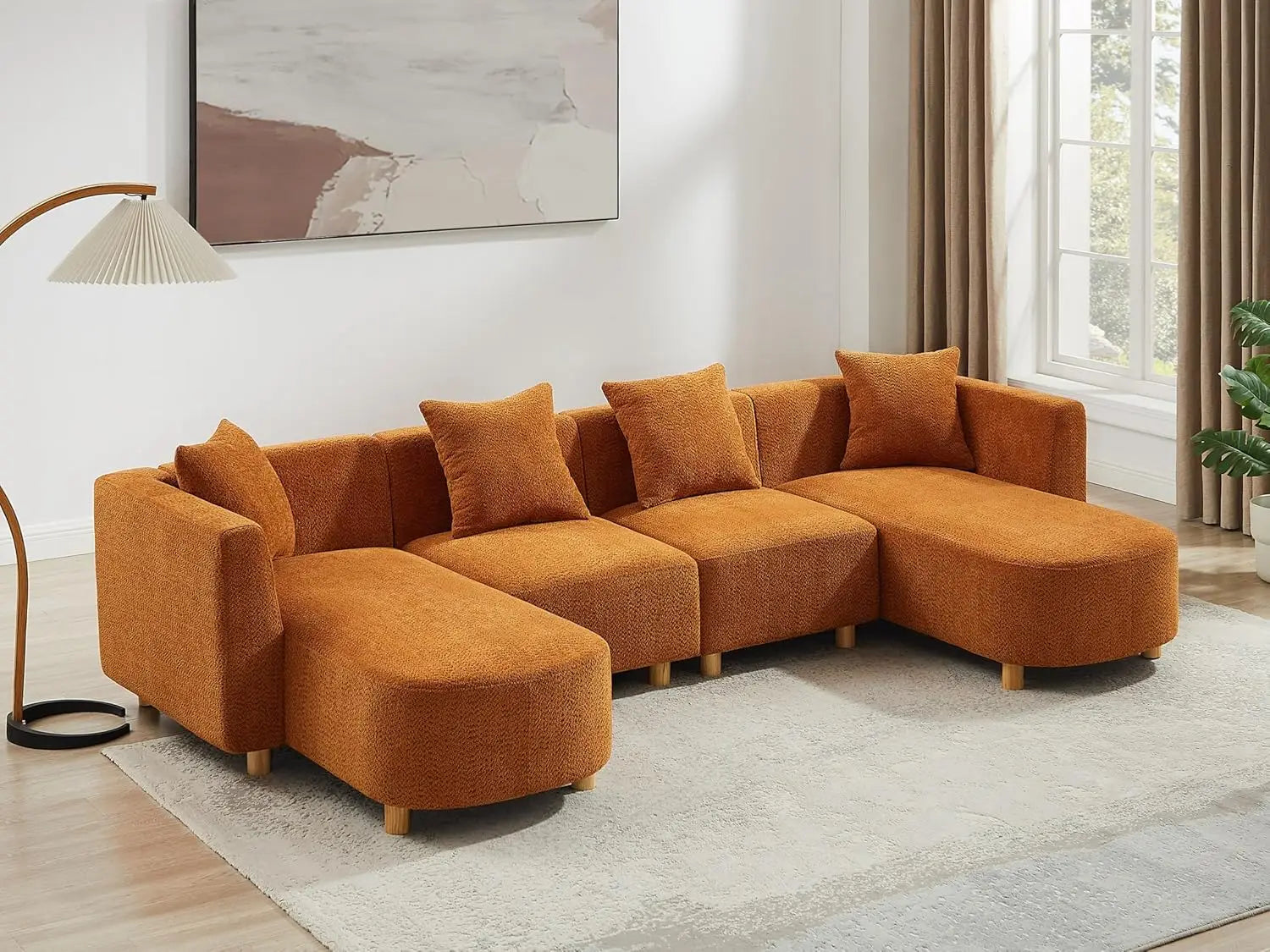 113" Sectional Sofa with 4 Pillows