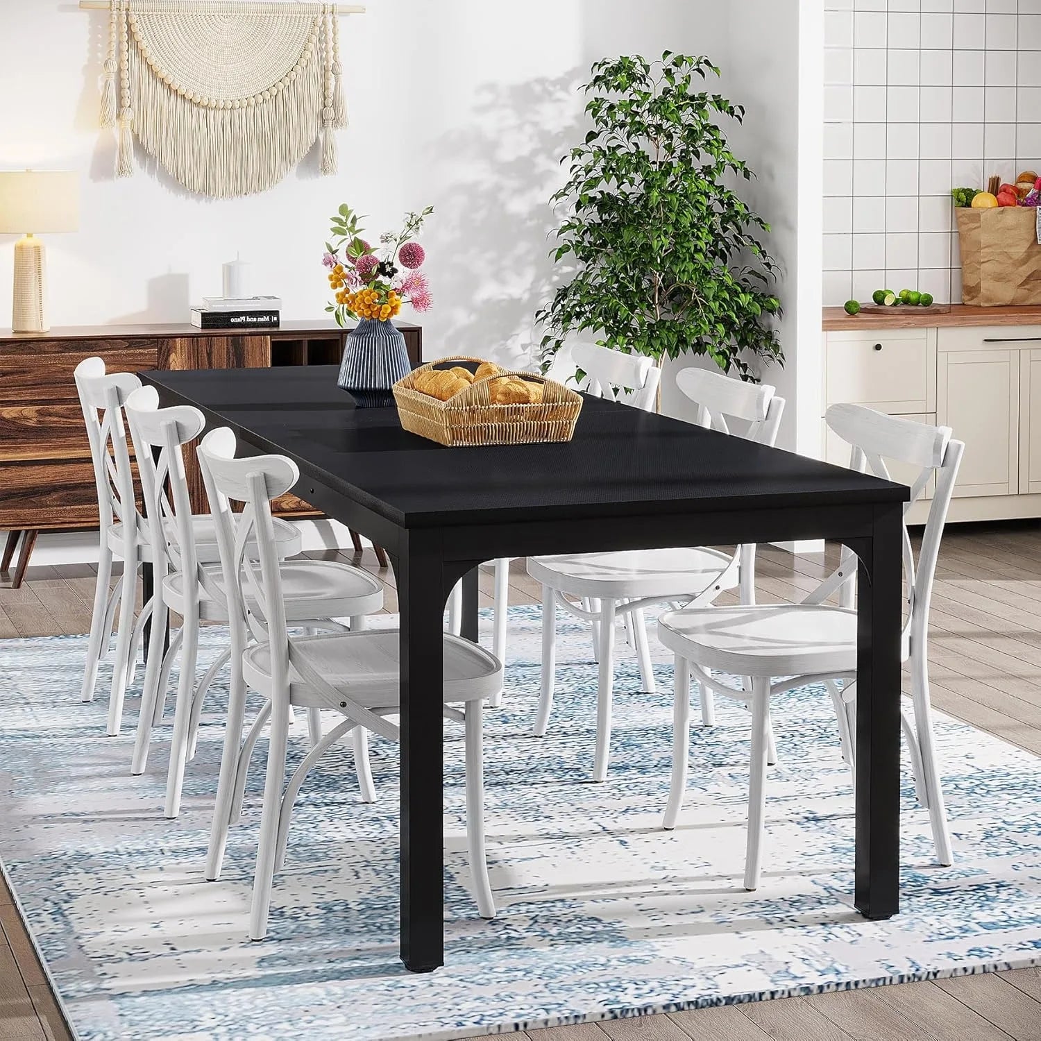 Long Dining Rectangle Wood Table for 6-8 Person