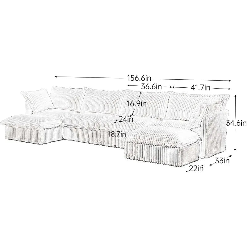 156" U Shaped Modular Cloud Sectional Sofa