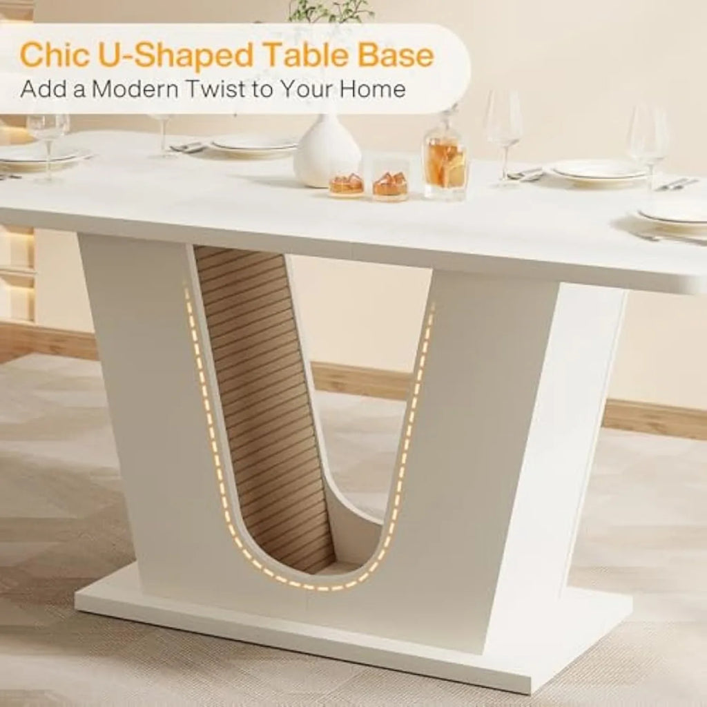 Dining Table for 4-6 People with U-Shaped Base