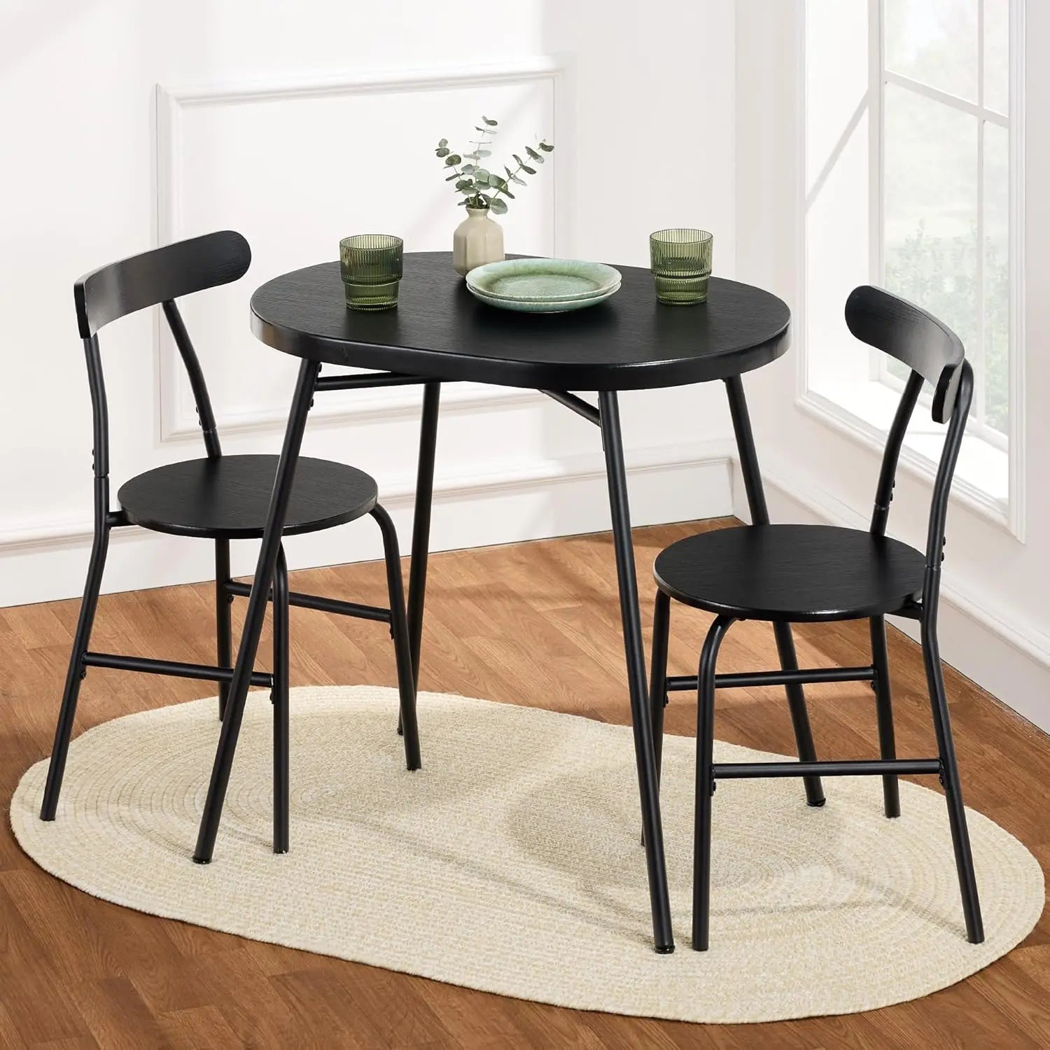 Modern Oval Dining Table Set w/ 2 Chairs