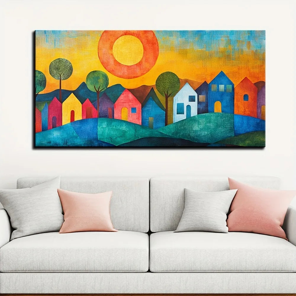 Abstract House Canvas Wall Art Print w/pine solid wood frame