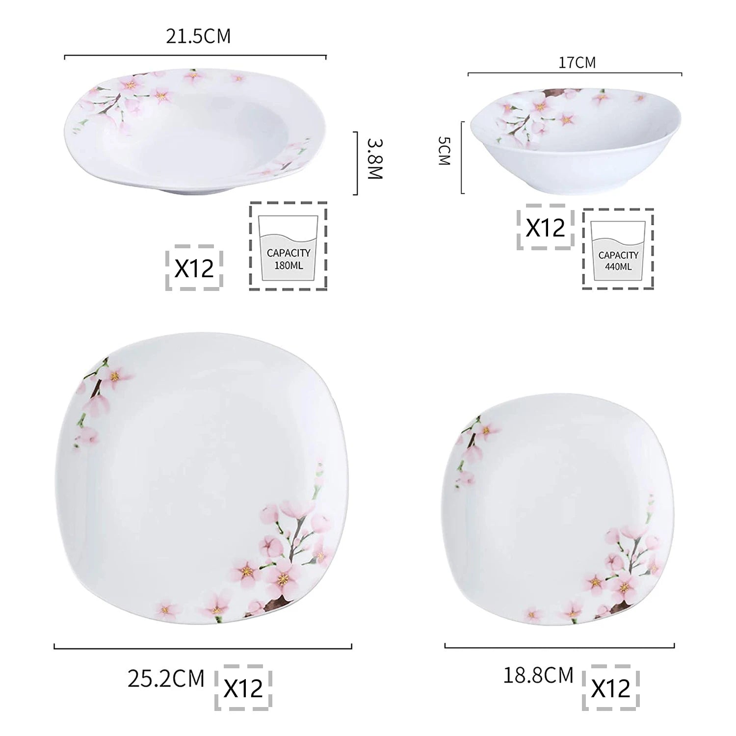 48-Piece Porcelain Ceramic Tableware Dinner Plate Set