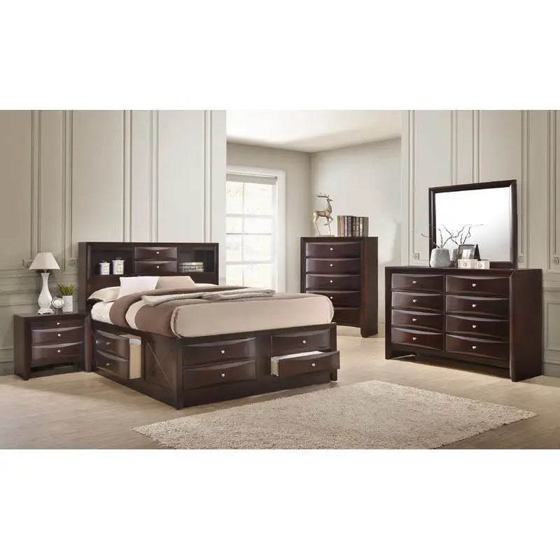 Queen Captain's Platform Bed with Bookcase Shelves and Storage