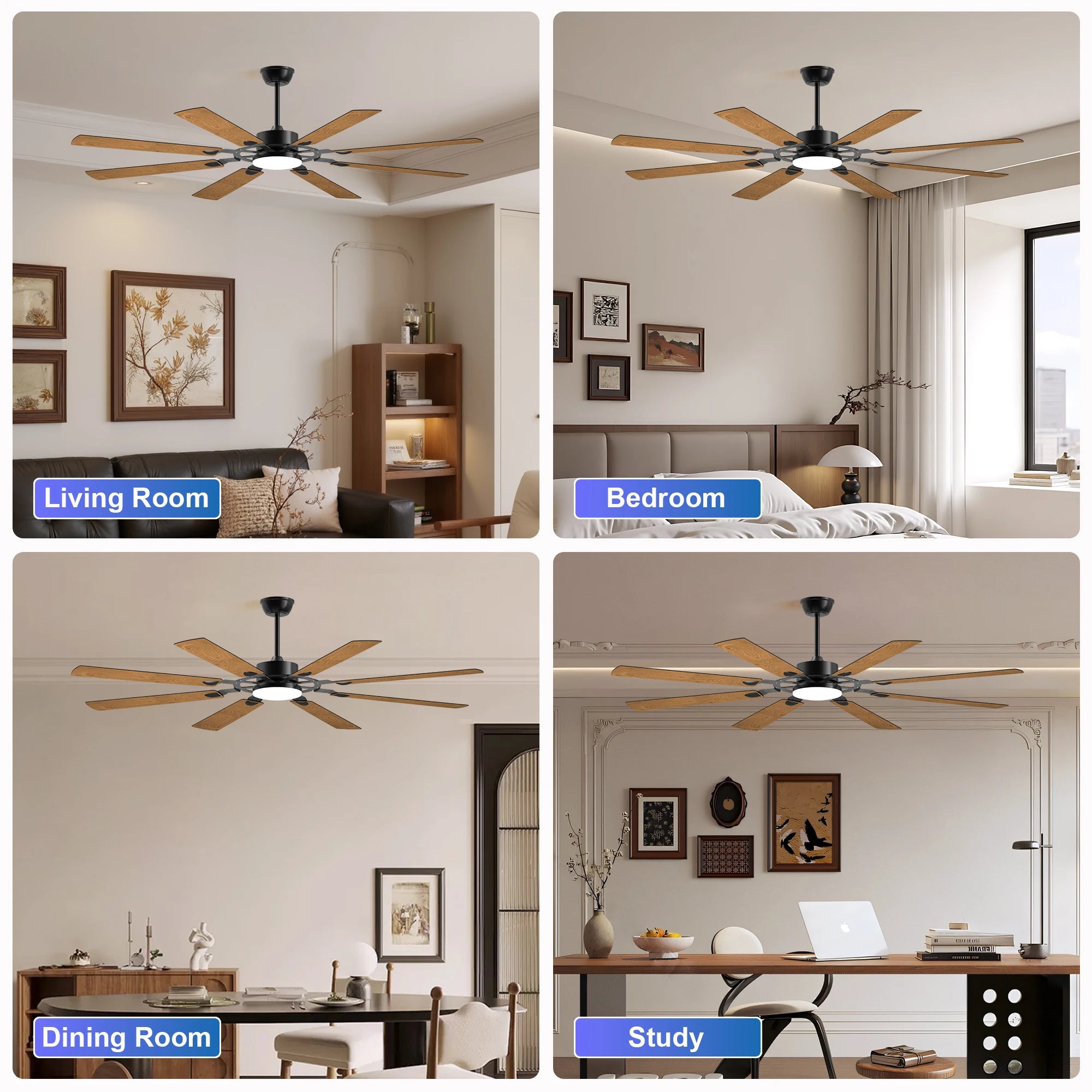 Black Ceiling Fans with Lights Led Remote Control Flush Mount Low Profile