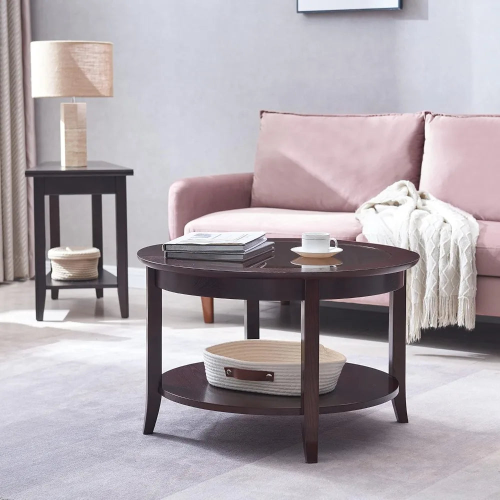 Sheldon Round Glass Top Solid Wood Coffee