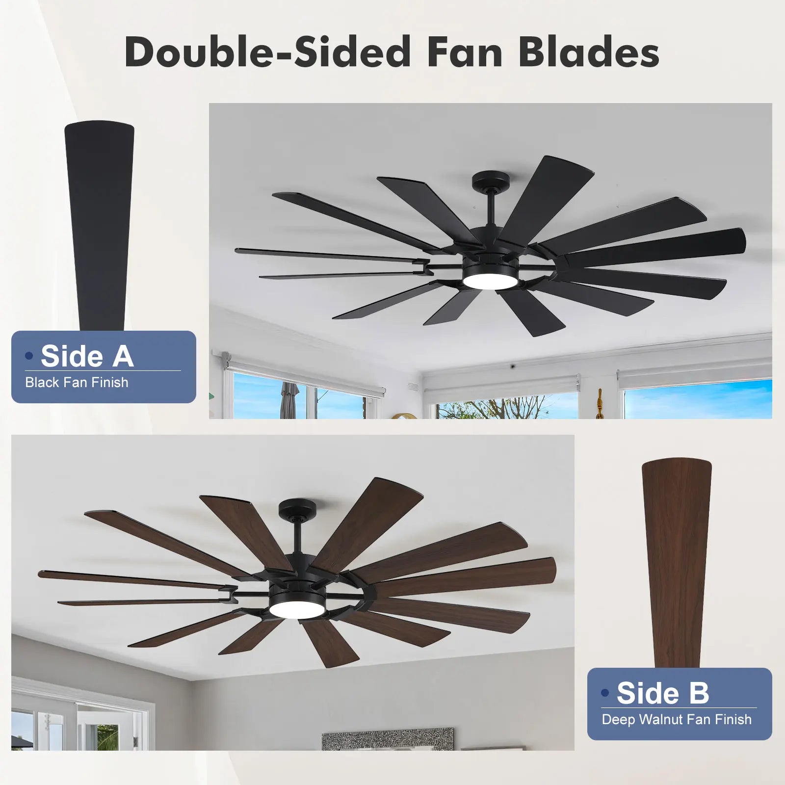 Industrial Ceiling Fan with Light & Remote Dual-finish Blades
