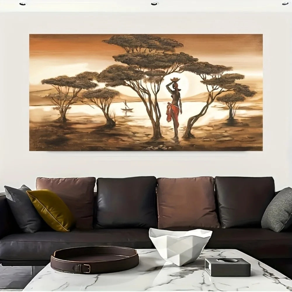African Sunset Abstract Canvas Wall Art w/pine solid wood frame