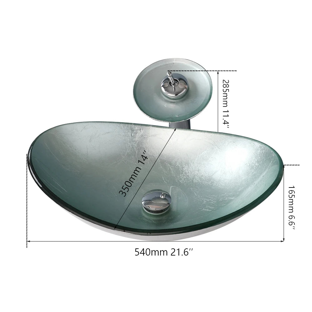 Tempered Glass Washbasin with Waterfall Faucet Mixer