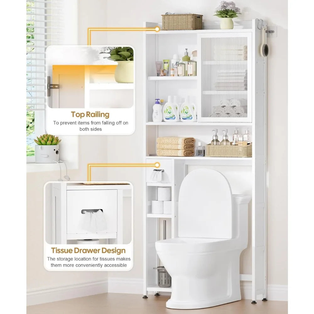 Over The Toilet Storage Cabinet with Acrylic Door Panel and Paper Towel Drawer