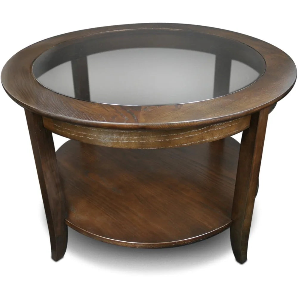 Sheldon Round Glass Top Solid Wood Coffee