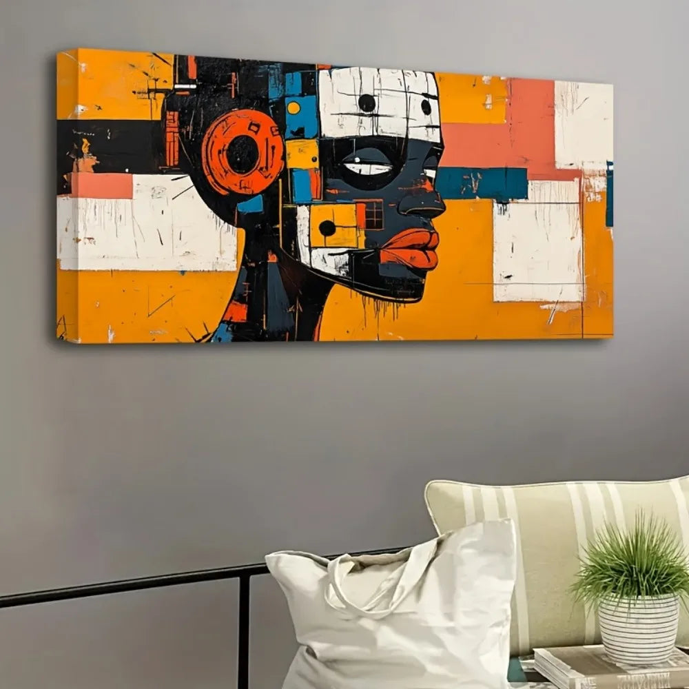 Robot Wearing an African Mask Abstract Painting