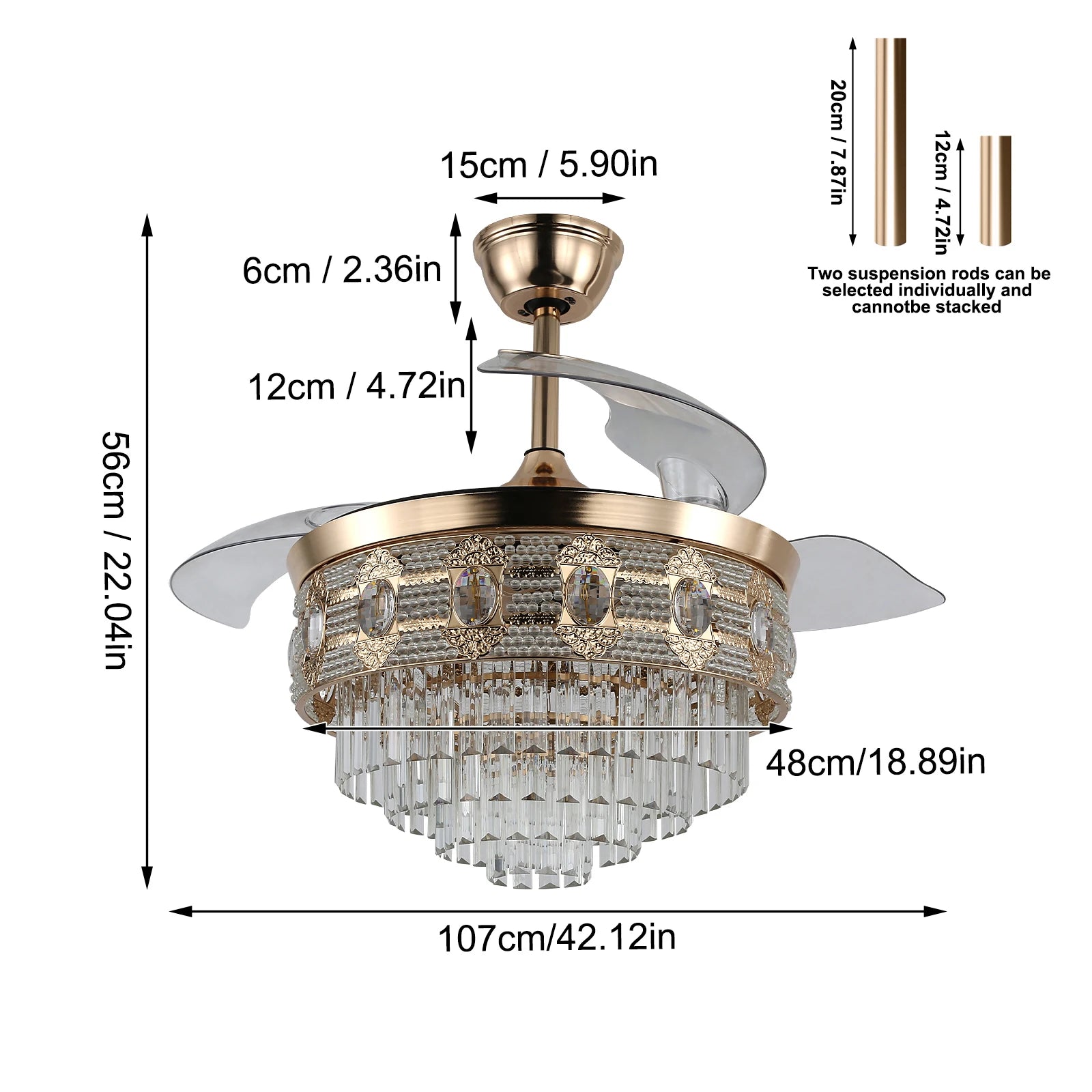 Modern Smart Ceiling Fan Chandelier Gold RC Adjustable 6 Speed