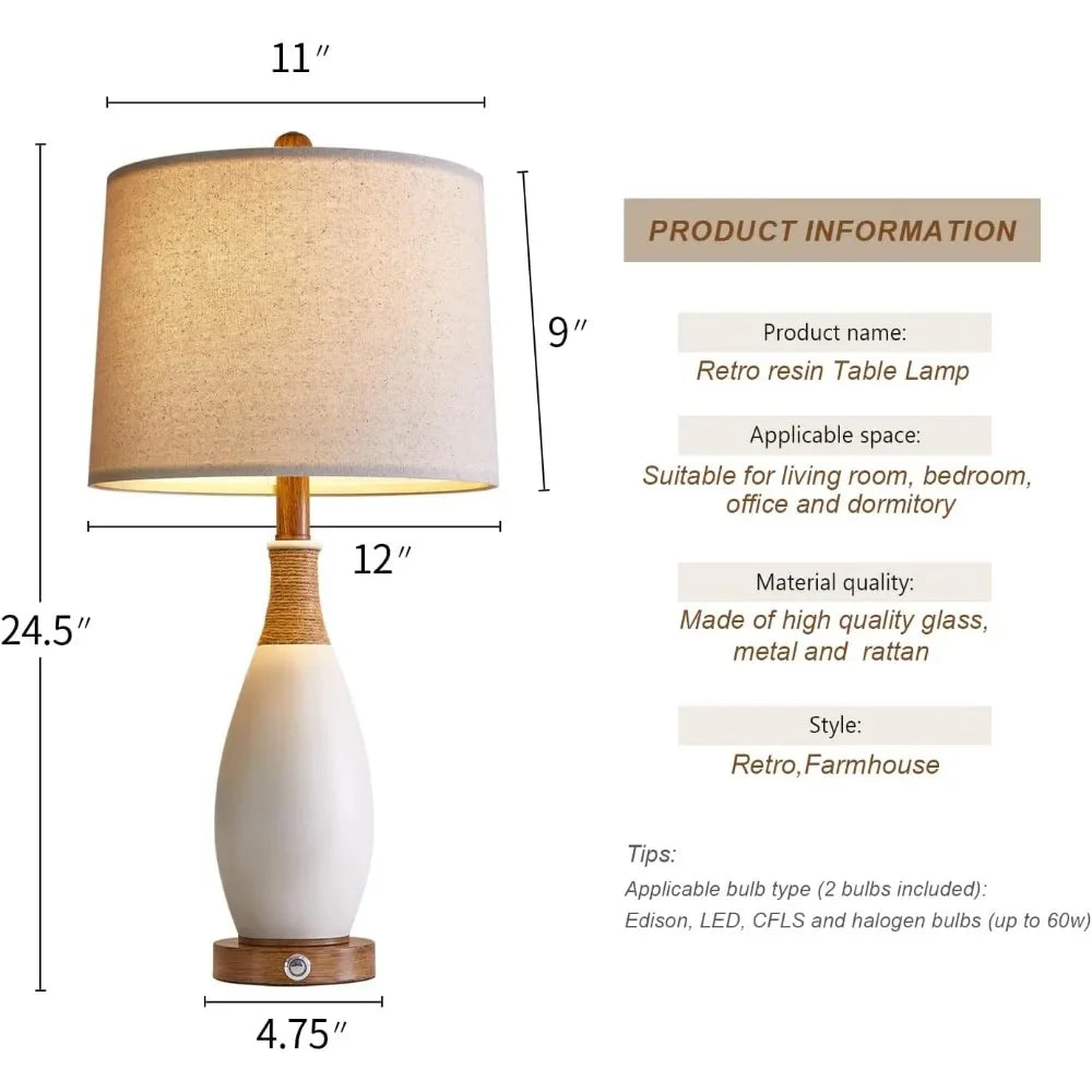 3-Way Dimmable Touch Control Table Lamp (Set Of 2) W/USB & Type-C Charging Ports