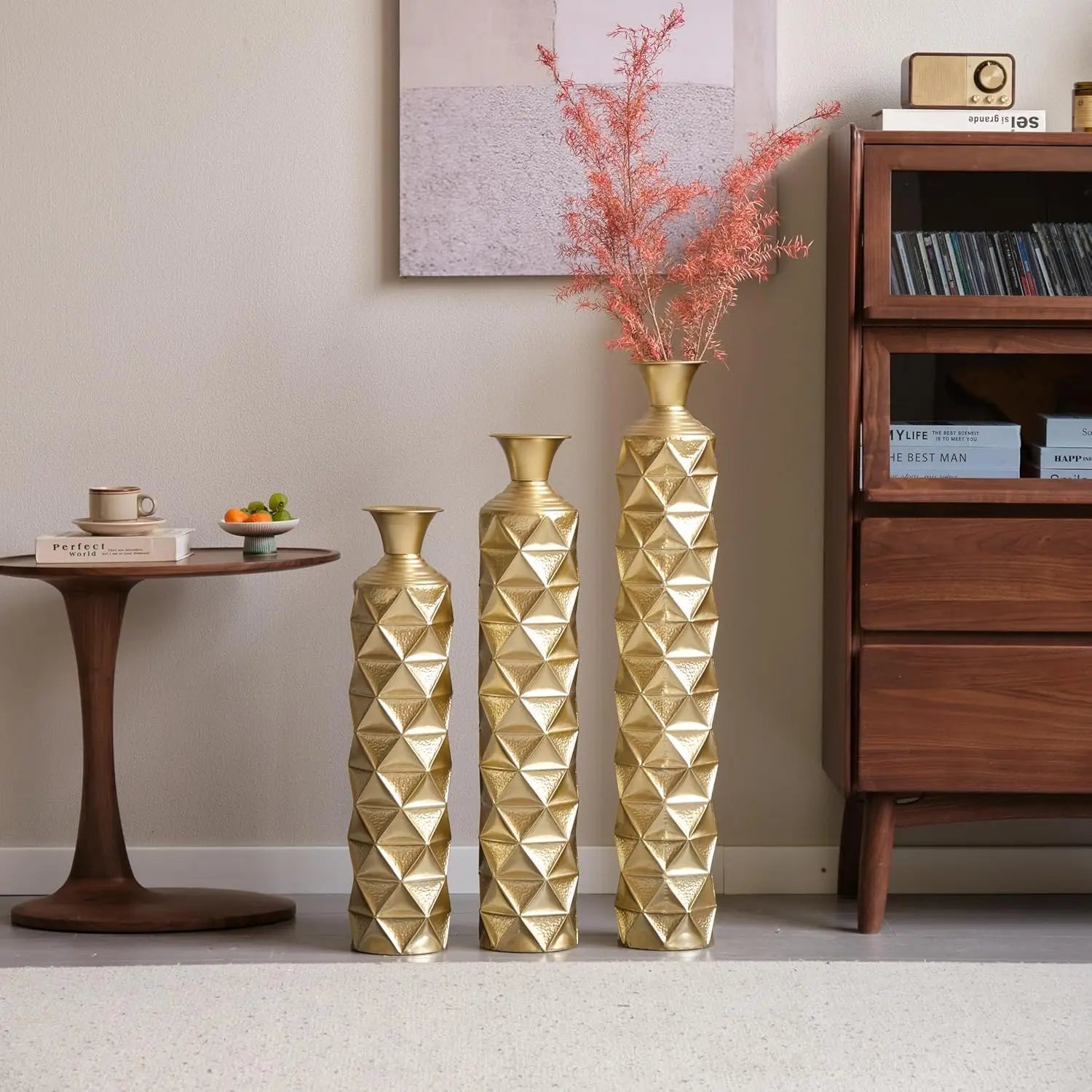 Gold Metal Vase Set of 3