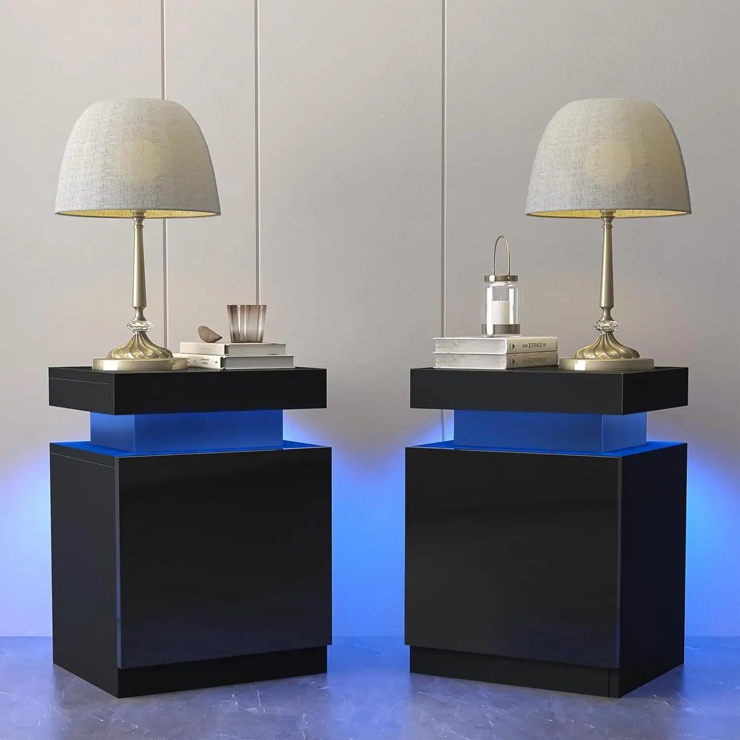 LED Nightstands Set of 2, Night Stand with Storage Cabinet