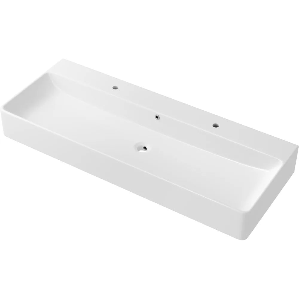 White Porcelain Ceramic Rectangular Floating Wall Mount Vessel Sink